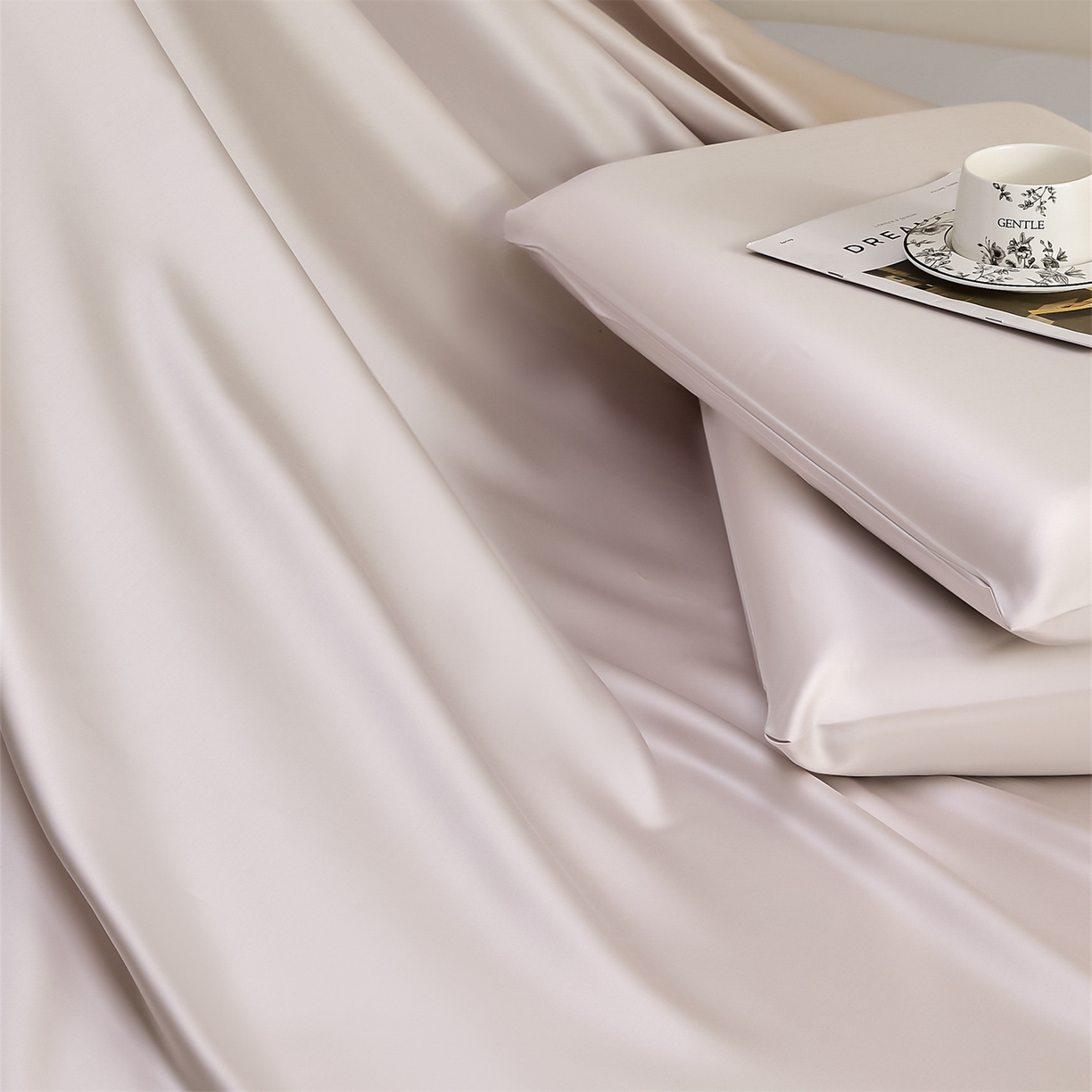 91家纺网 家纺一手货源 找家纺 DC 2026新款莱赛尔天丝纯色单品床单 椰子灰