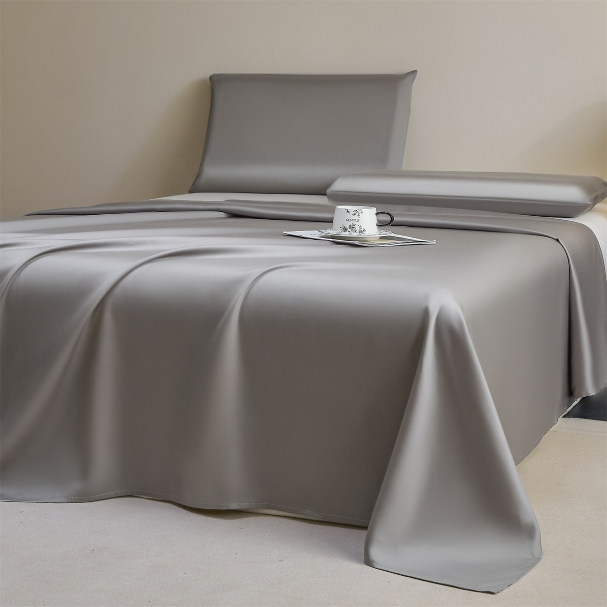 91家纺网 家纺一手货源 找家纺 DC 2026新款莱赛尔天丝纯色单品床单 经典灰