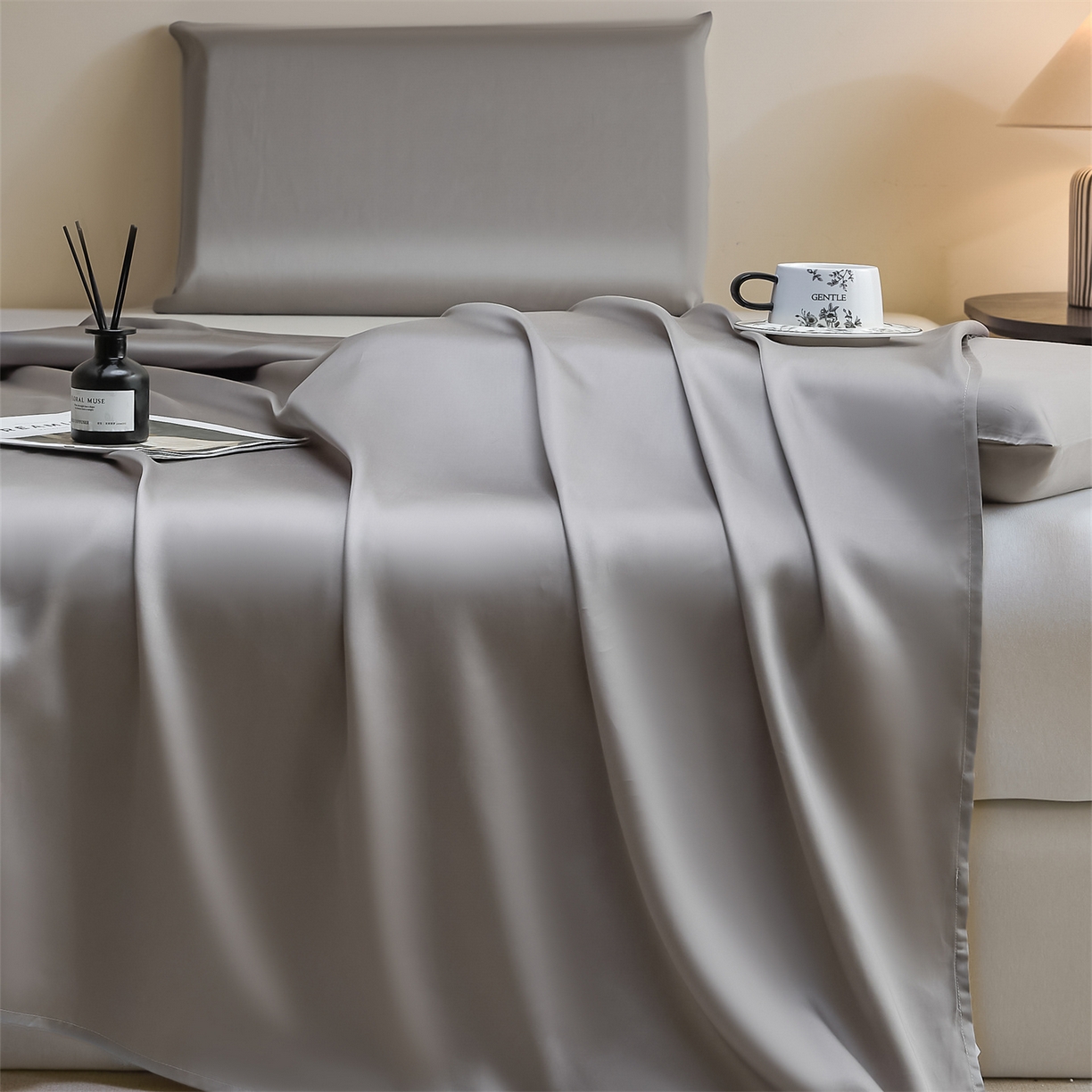 91家纺网 家纺一手货源 找家纺 DC 2026新款莱赛尔天丝纯色单品床单 经典灰