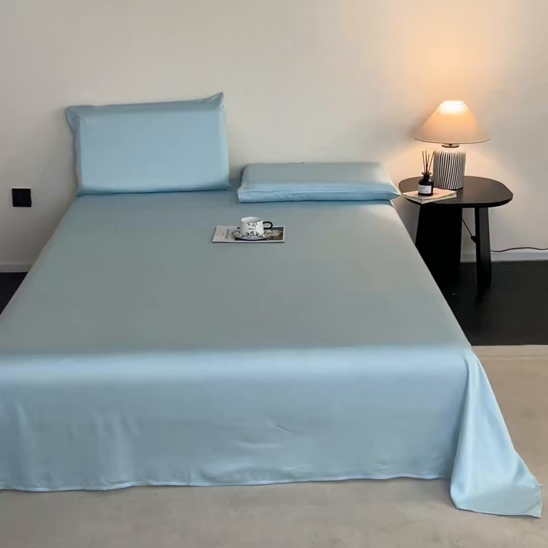 91家纺网 家纺一手货源 找家纺 DC 2026新款莱赛尔天丝纯色单品床单 淡海蓝