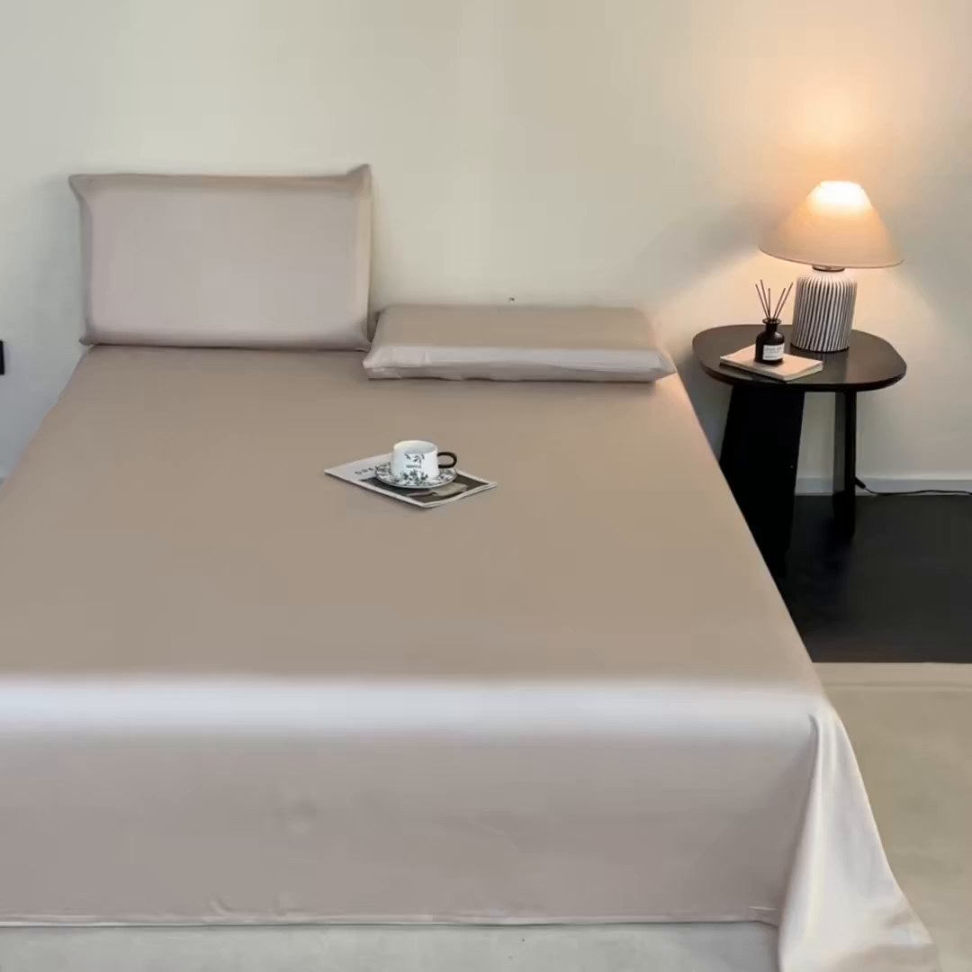 91家纺网 家纺一手货源 找家纺 DC 2026新款莱赛尔天丝纯色单品床单 椰子灰