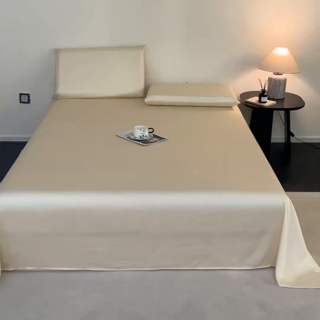 91家纺网 家纺一手货源 找家纺 DC 2026新款莱赛尔天丝纯色单品床单 卡其