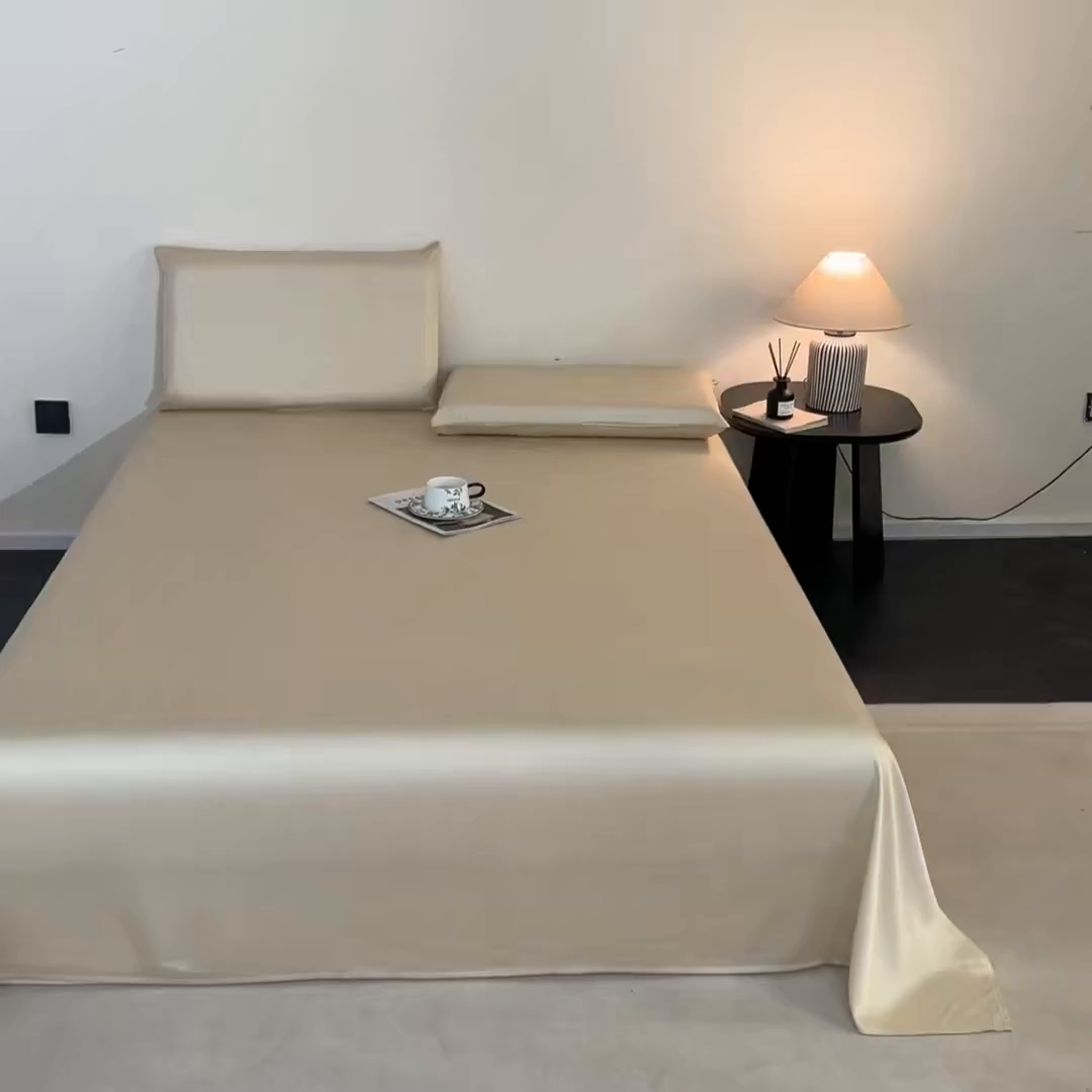 91家纺网 家纺一手货源 找家纺 DC 2026新款莱赛尔天丝纯色单品床单 杏白