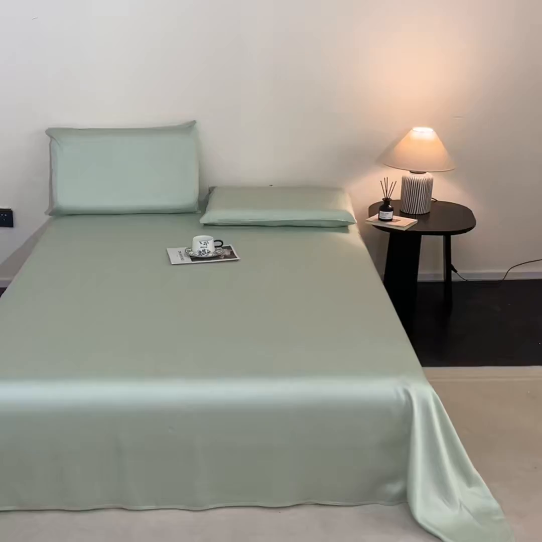 91家纺网 家纺一手货源 找家纺 DC 2026新款莱赛尔天丝纯色单品床单 亚丁绿