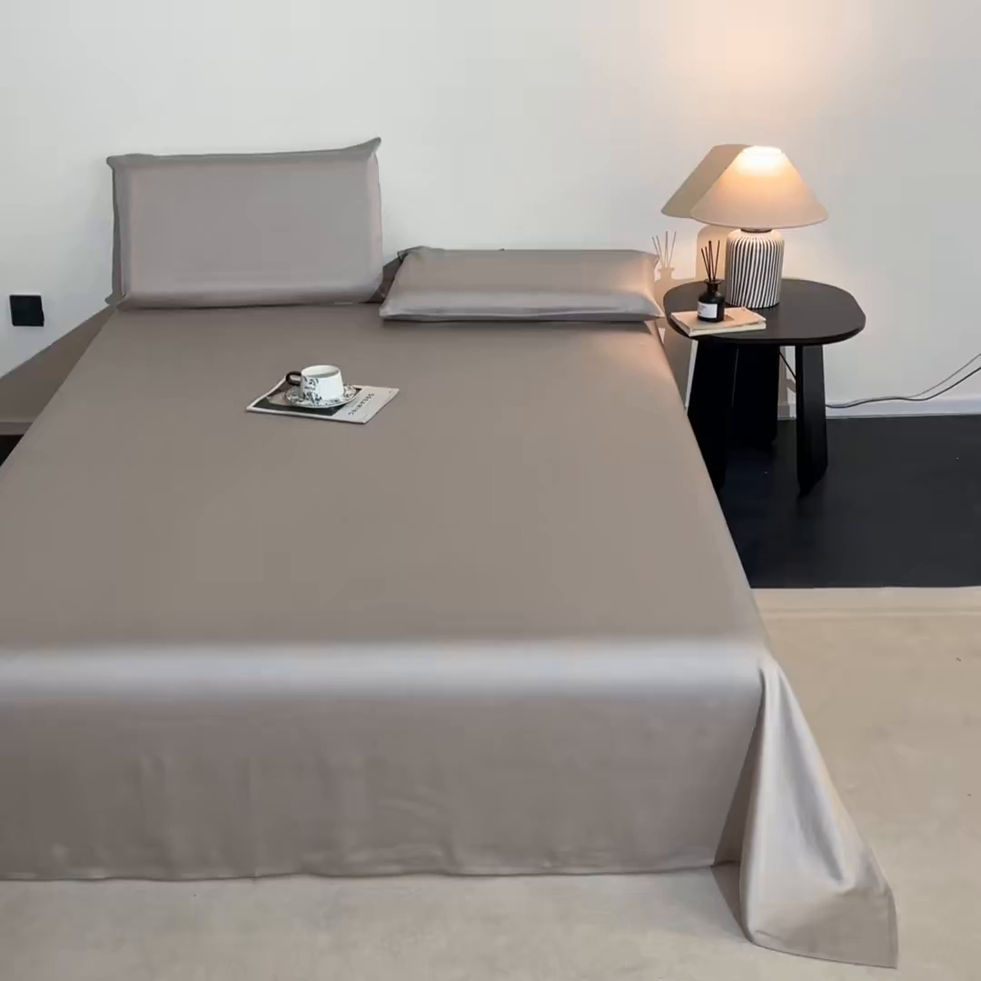 91家纺网 家纺一手货源 找家纺 DC 2026新款莱赛尔天丝纯色单品床单 流沙灰