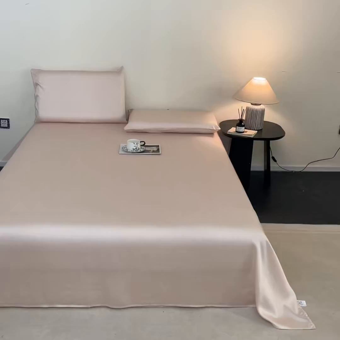 91家纺网 家纺一手货源 找家纺 DC 2026新款莱赛尔天丝纯色单品床单 素粉