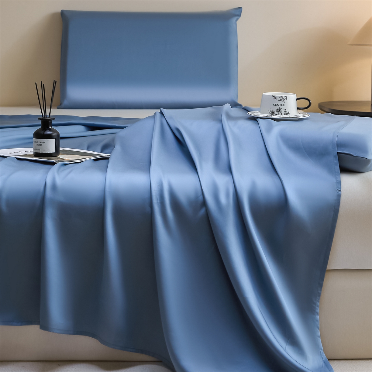 91家纺网 家纺一手货源 找家纺 DC 2026新款莱赛尔天丝纯色单品床单 梵高蓝