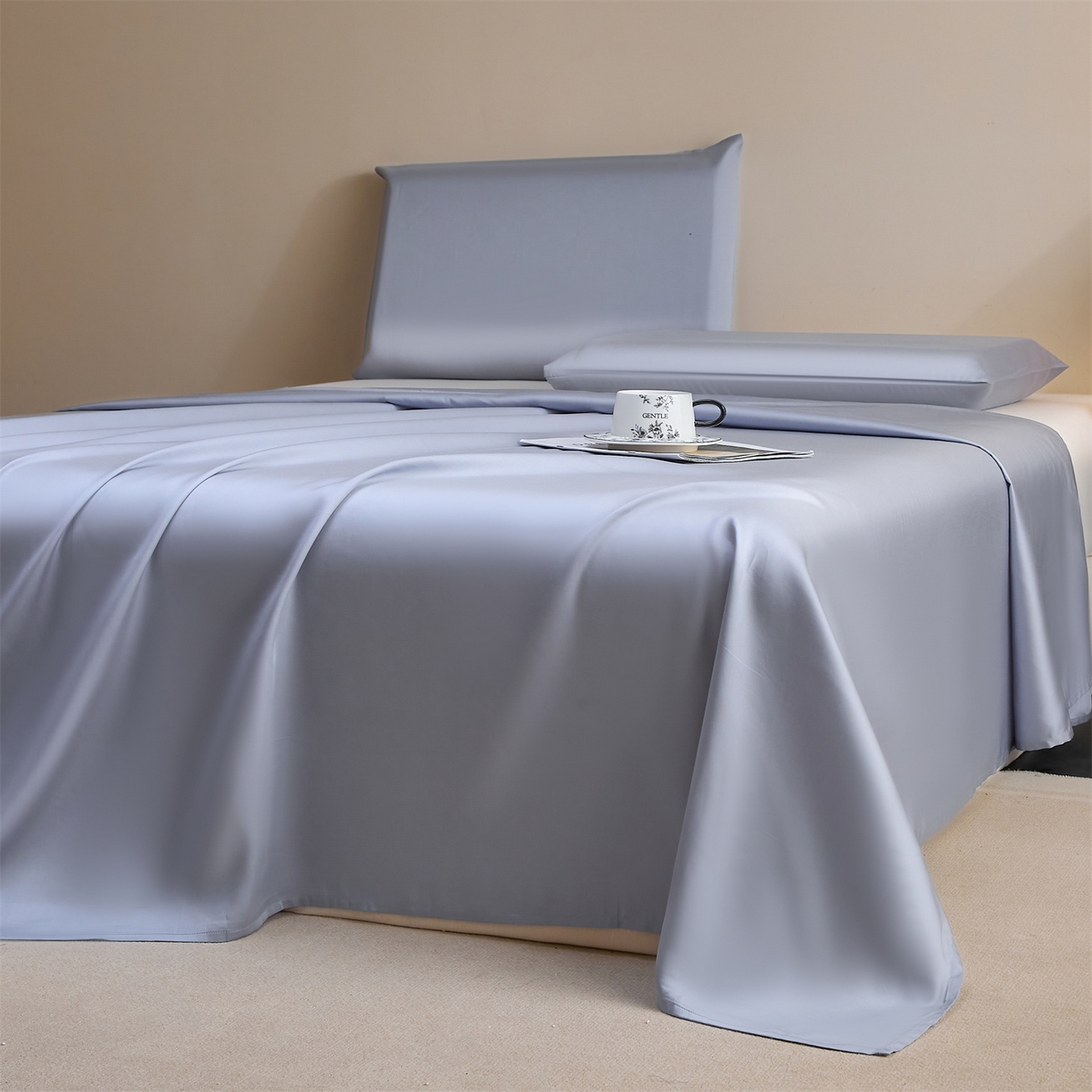 91家纺网 家纺一手货源 找家纺 DC 2026新款莱赛尔天丝纯色单品床单 极光蓝