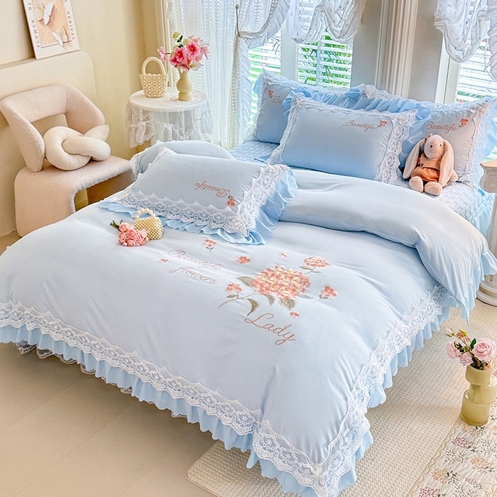 91家纺网 家纺一手货源 找家纺 （总）苏米娜家纺SUMINA 2026韩版亲肤水洗棉公主风床盖款系列-花涧绣梦