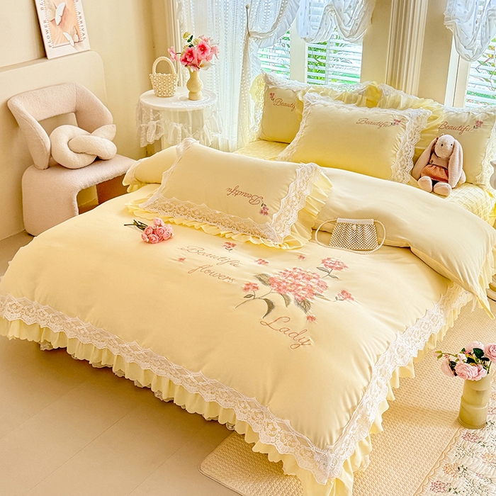 91家纺网 家纺一手货源 找家纺 （总）苏米娜家纺SUMINA 2026韩版亲肤水洗棉公主风床盖款系列-花涧绣梦