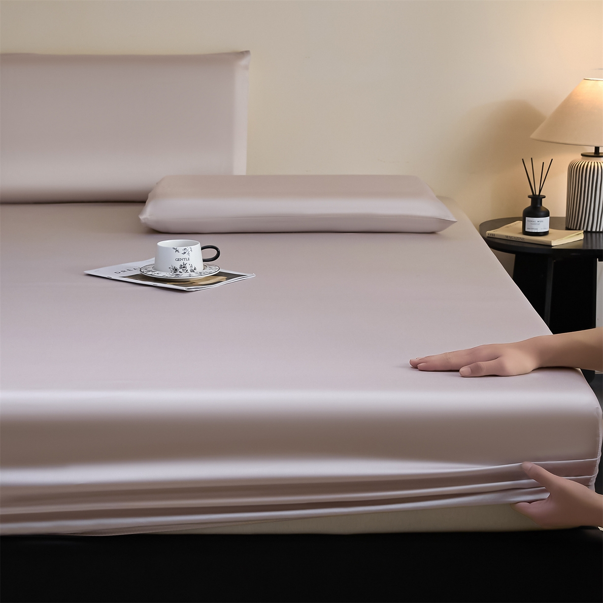 91家纺网 家纺一手货源 找家纺 DC 2026新款莱赛尔天丝纯色单品床笠 浅茶