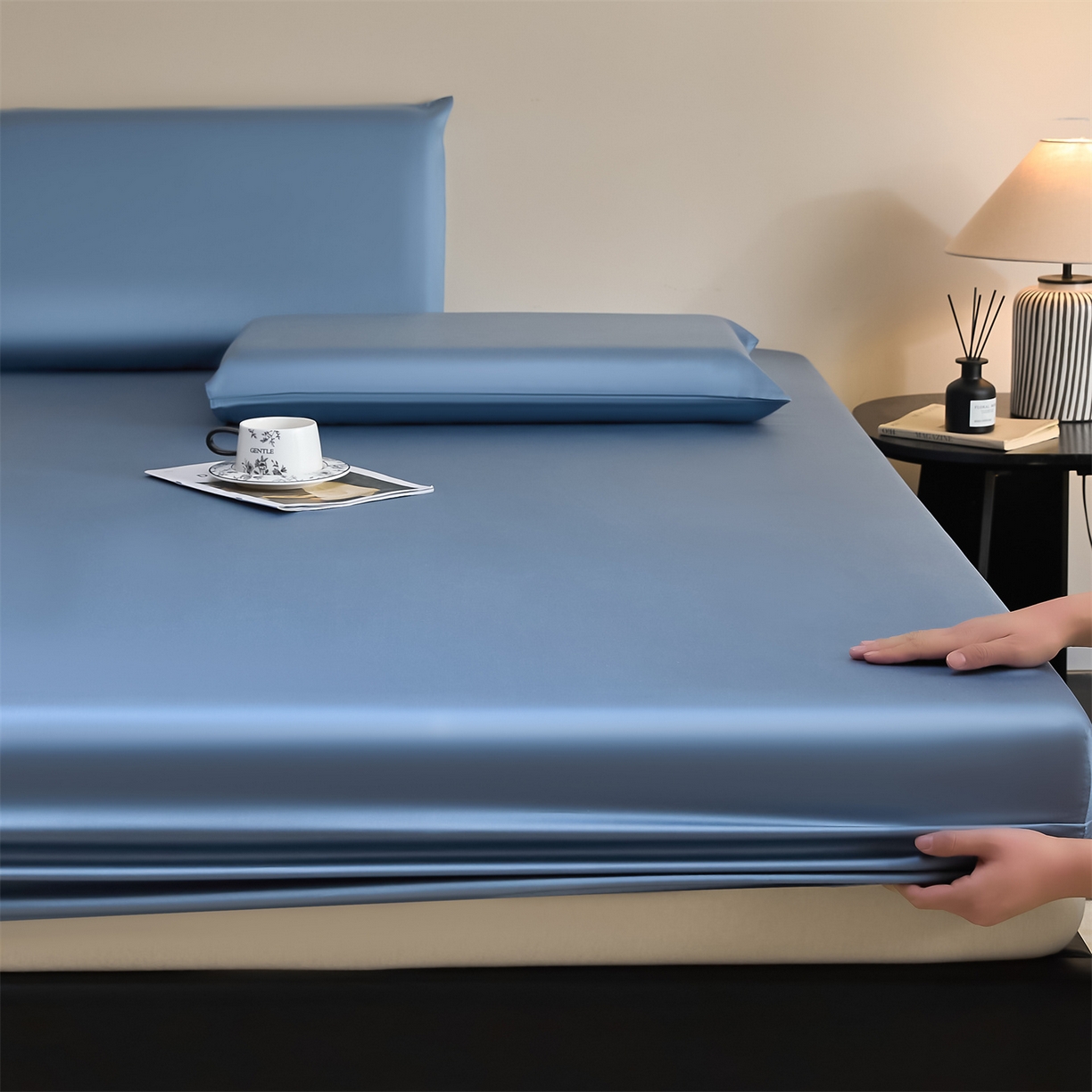 DC 2026新款莱赛尔天丝纯色单品床笠 梵高蓝