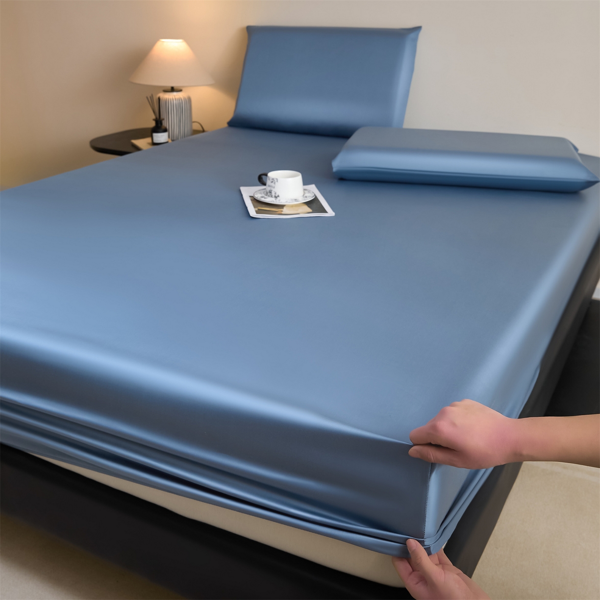 91家纺网 家纺一手货源 找家纺 DC 2026新款莱赛尔天丝纯色单品床笠 梵高蓝