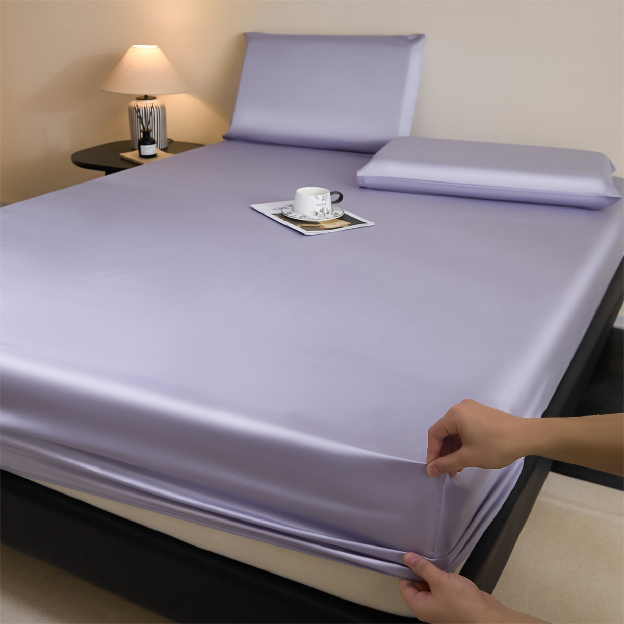 91家纺网 家纺一手货源 找家纺 DC 2026新款莱赛尔天丝纯色单品床笠 风信紫