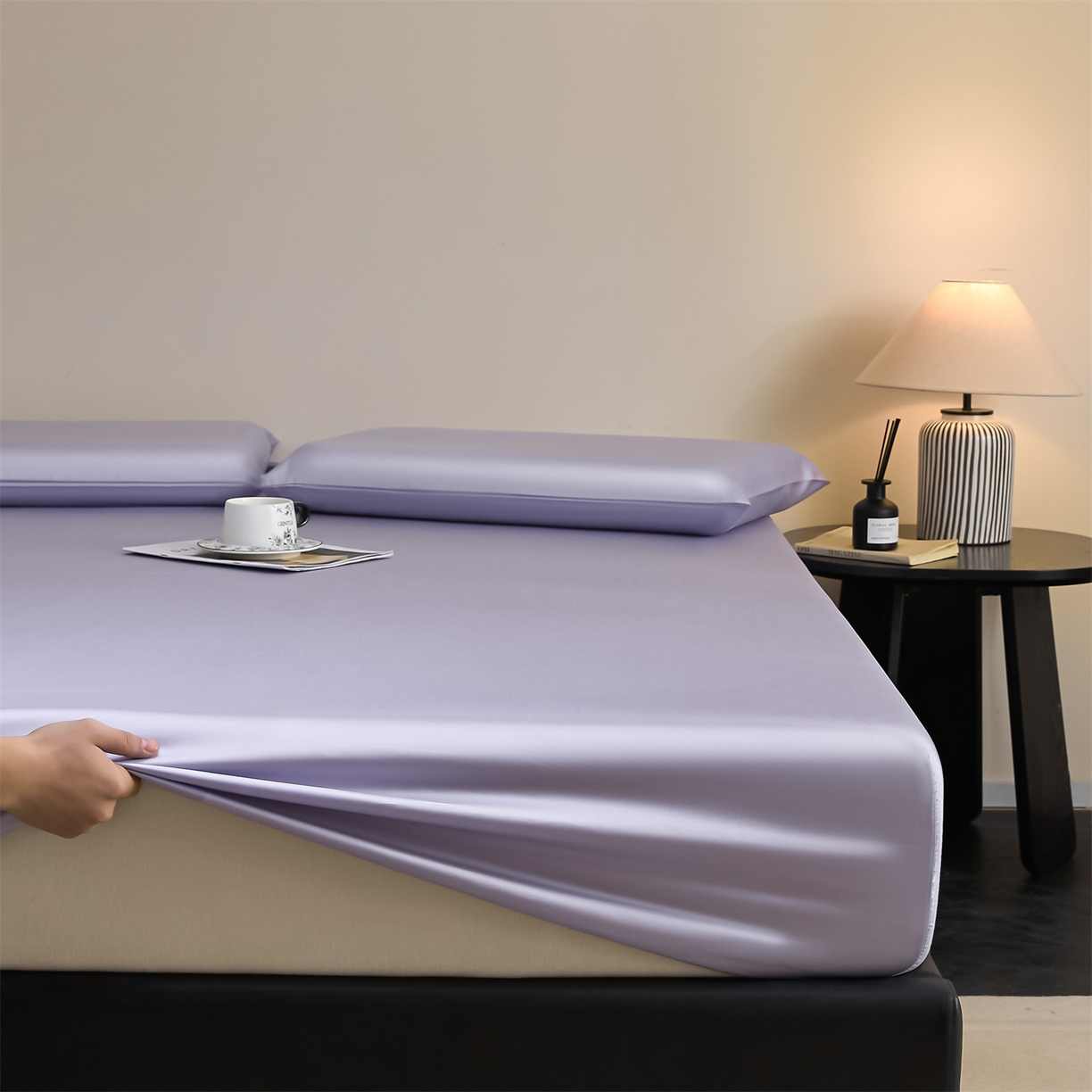 91家纺网 家纺一手货源 找家纺 DC 2026新款莱赛尔天丝纯色单品床笠 风信紫