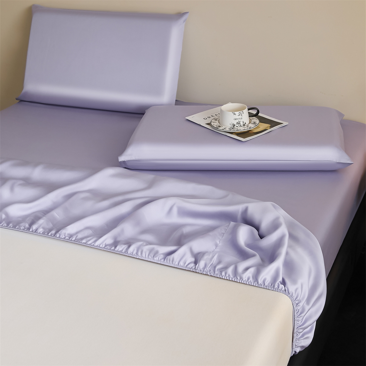 91家纺网 家纺一手货源 找家纺 DC 2026新款莱赛尔天丝纯色单品床笠 风信紫