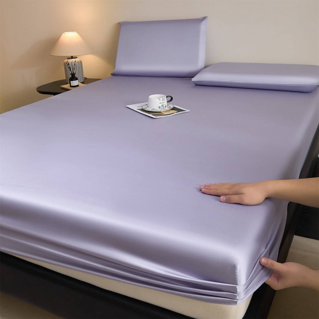 91家纺网 家纺一手货源 找家纺 DC 2026新款莱赛尔天丝纯色单品床笠 风信紫