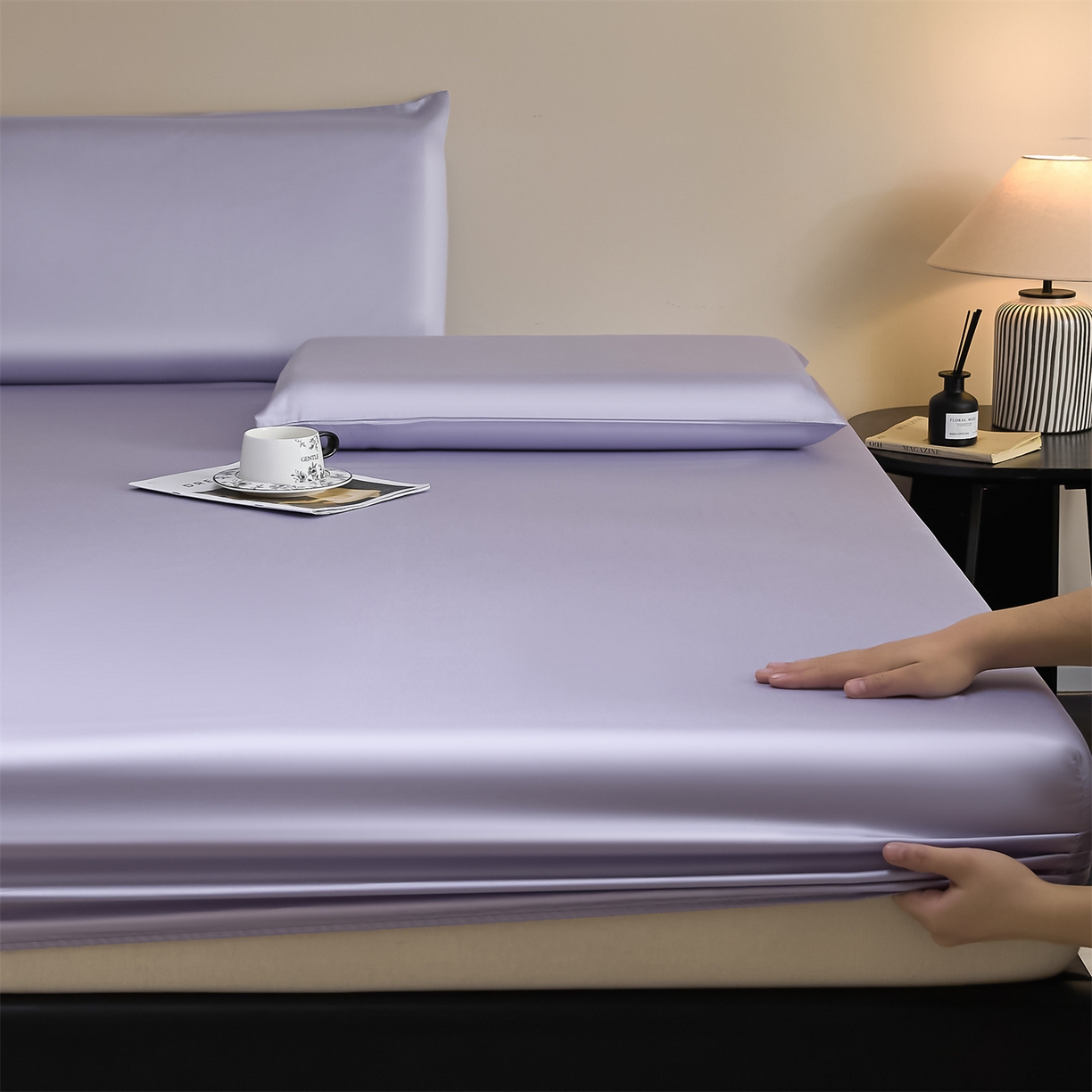 DC 2026新款莱赛尔天丝纯色单品床笠 风信紫