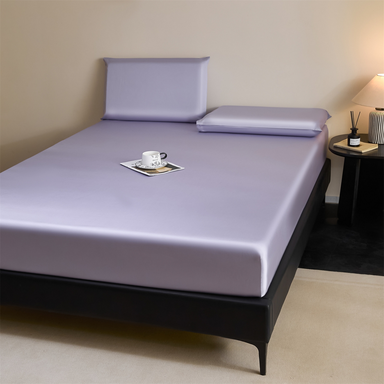 91家纺网 家纺一手货源 找家纺 DC 2026新款莱赛尔天丝纯色单品床笠 风信紫