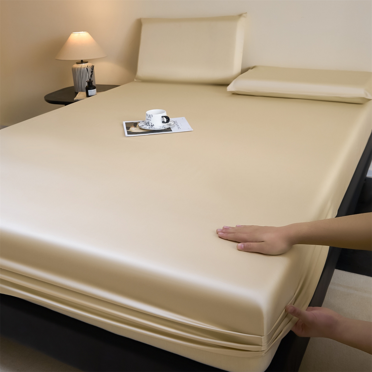 91家纺网 家纺一手货源 找家纺 DC 2026新款莱赛尔天丝纯色单品床笠 卡其