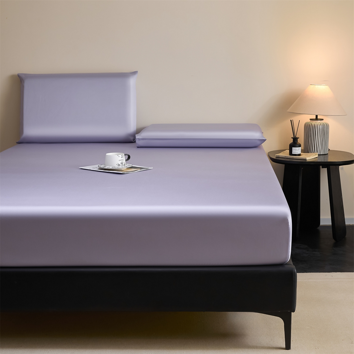 91家纺网 家纺一手货源 找家纺 DC 2026新款莱赛尔天丝纯色单品床笠 风信紫