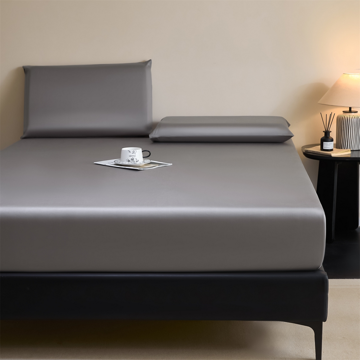 91家纺网 家纺一手货源 找家纺 DC 2026新款莱赛尔天丝纯色单品床笠 经典灰