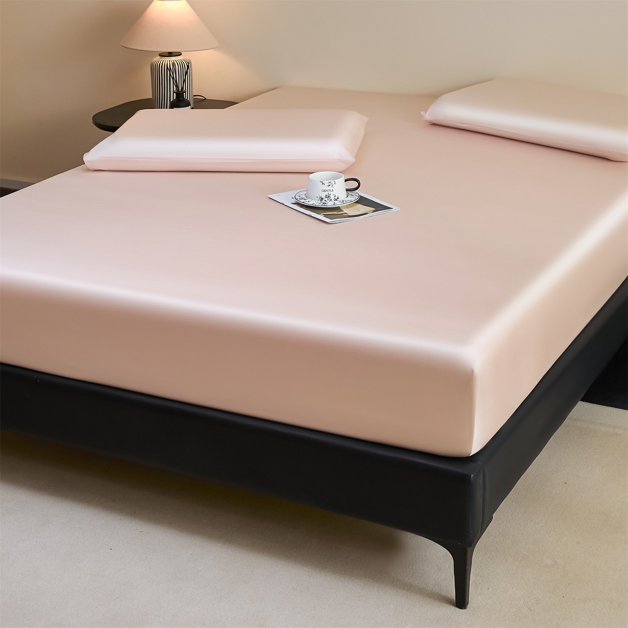 91家纺网 家纺一手货源 找家纺 DC 2026新款莱赛尔天丝纯色单品床笠 素粉