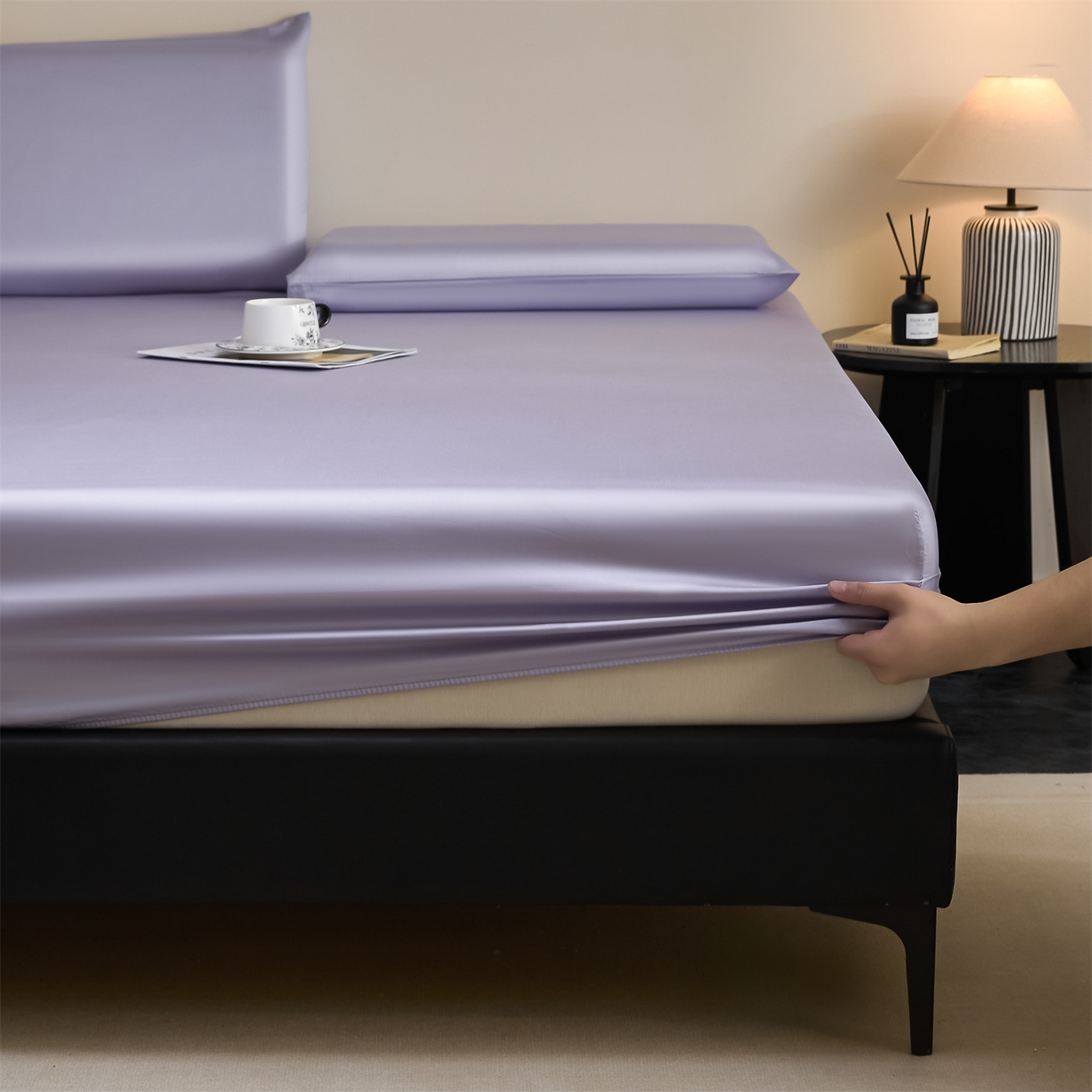 91家纺网 家纺一手货源 找家纺 DC 2026新款莱赛尔天丝纯色单品床笠 风信紫