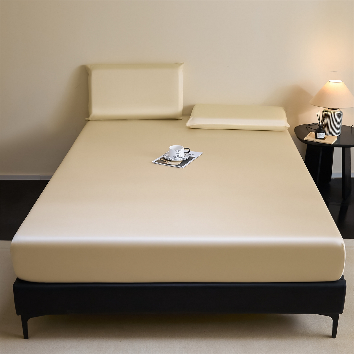 91家纺网 家纺一手货源 找家纺 DC 2026新款莱赛尔天丝纯色单品床笠 卡其