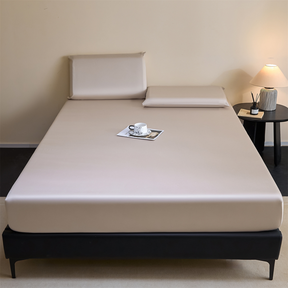 91家纺网 家纺一手货源 找家纺 DC 2026新款莱赛尔天丝纯色单品床笠 流沙灰