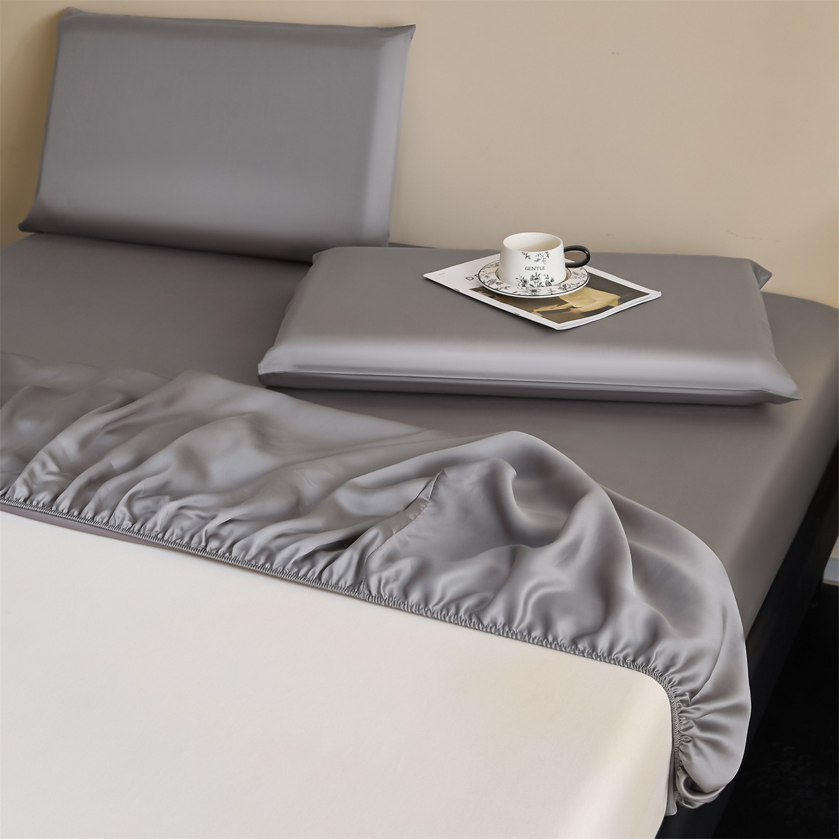 91家纺网 家纺一手货源 找家纺 DC 2026新款莱赛尔天丝纯色单品床笠 经典灰