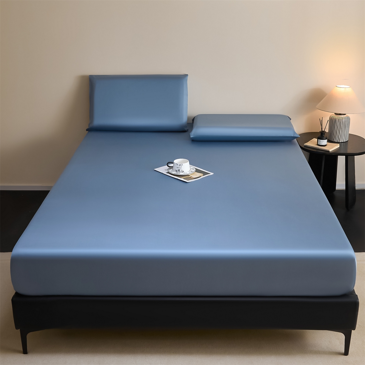 91家纺网 家纺一手货源 找家纺 DC 2026新款莱赛尔天丝纯色单品床笠 梵高蓝