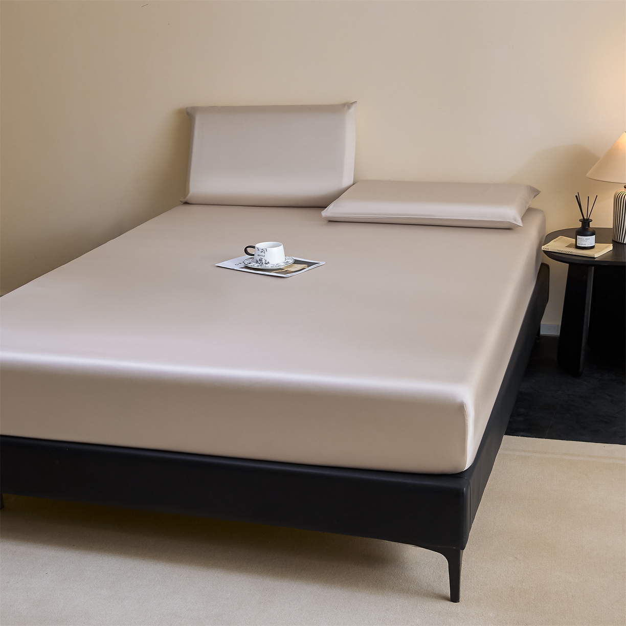 91家纺网 家纺一手货源 找家纺 DC 2026新款莱赛尔天丝纯色单品床笠 流沙灰