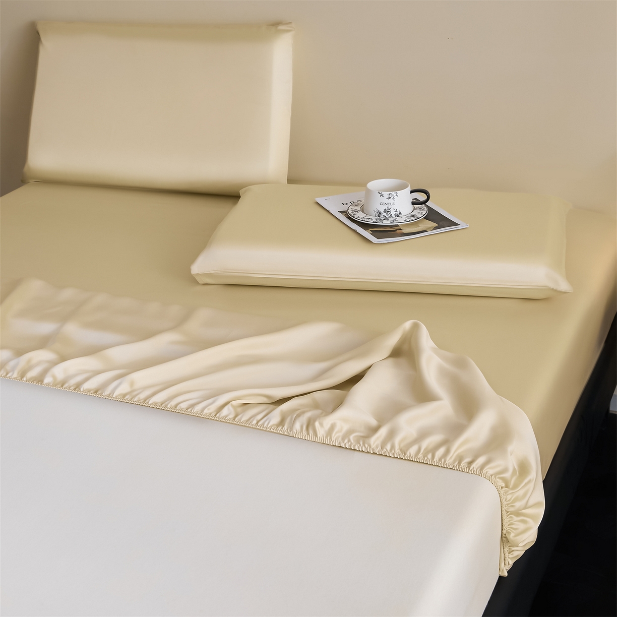 91家纺网 家纺一手货源 找家纺 DC 2026新款莱赛尔天丝纯色单品床笠 卡其