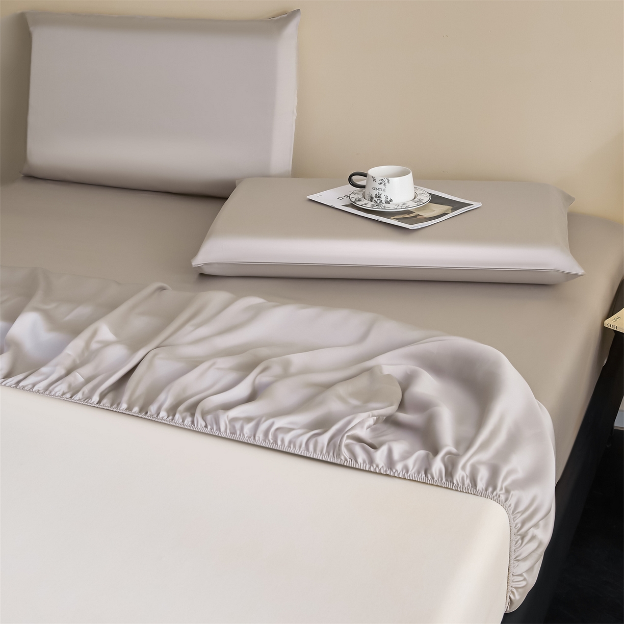 91家纺网 家纺一手货源 找家纺 DC 2026新款莱赛尔天丝纯色单品床笠 椰子灰