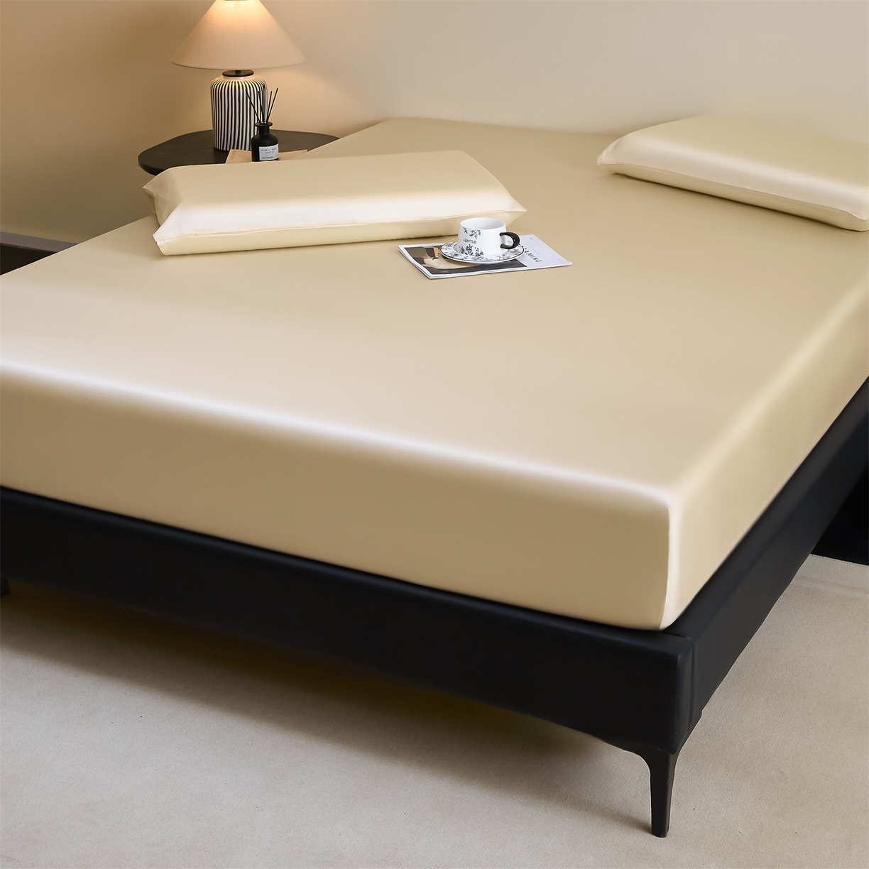 91家纺网 家纺一手货源 找家纺 DC 2026新款莱赛尔天丝纯色单品床笠 卡其