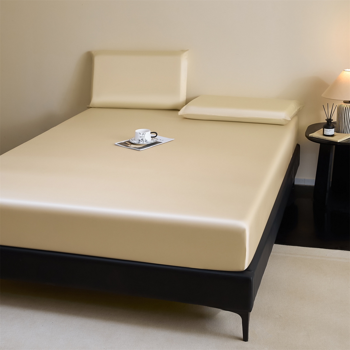 91家纺网 家纺一手货源 找家纺 DC 2026新款莱赛尔天丝纯色单品床笠 卡其