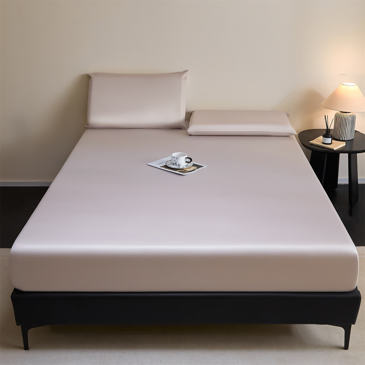 91家纺网 家纺一手货源 找家纺 DC 2026新款莱赛尔天丝纯色单品床笠 浅茶