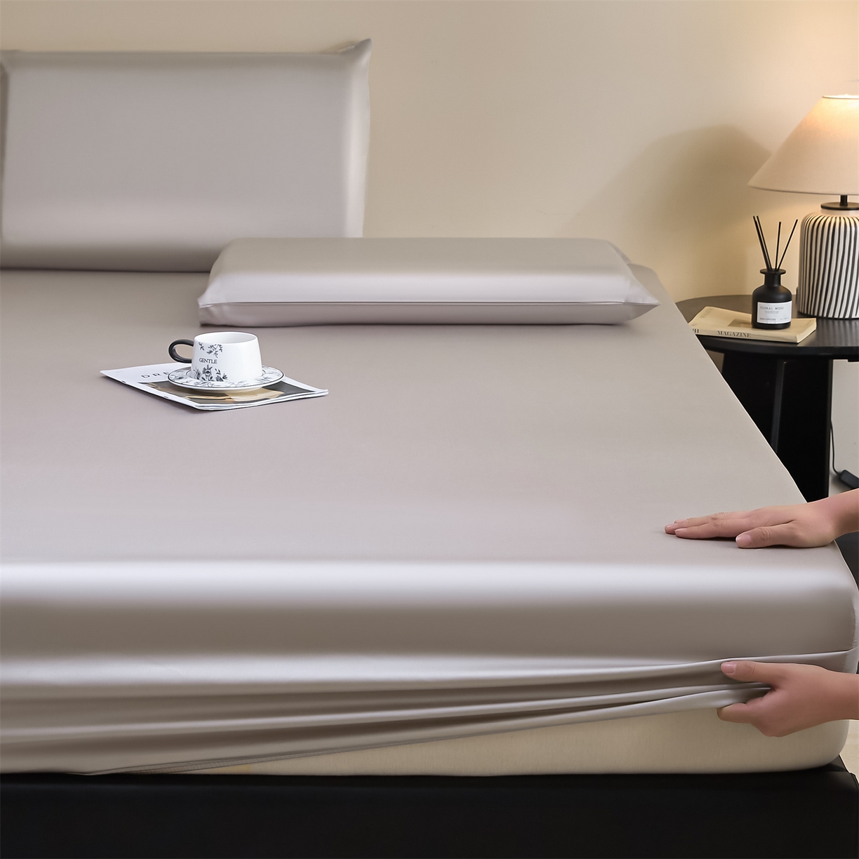 DC 2026新款莱赛尔天丝纯色单品床笠 椰子灰