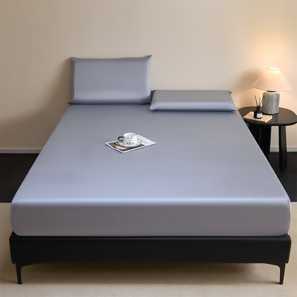 91家纺网 家纺一手货源 找家纺 DC 2026新款莱赛尔天丝纯色单品床笠 极光蓝