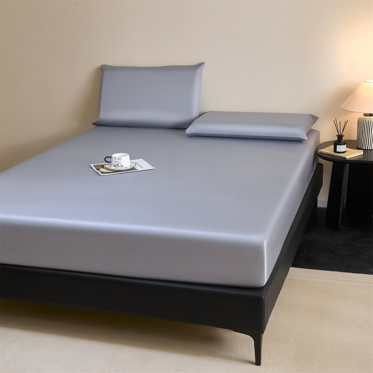 91家纺网 家纺一手货源 找家纺 DC 2026新款莱赛尔天丝纯色单品床笠 极光蓝