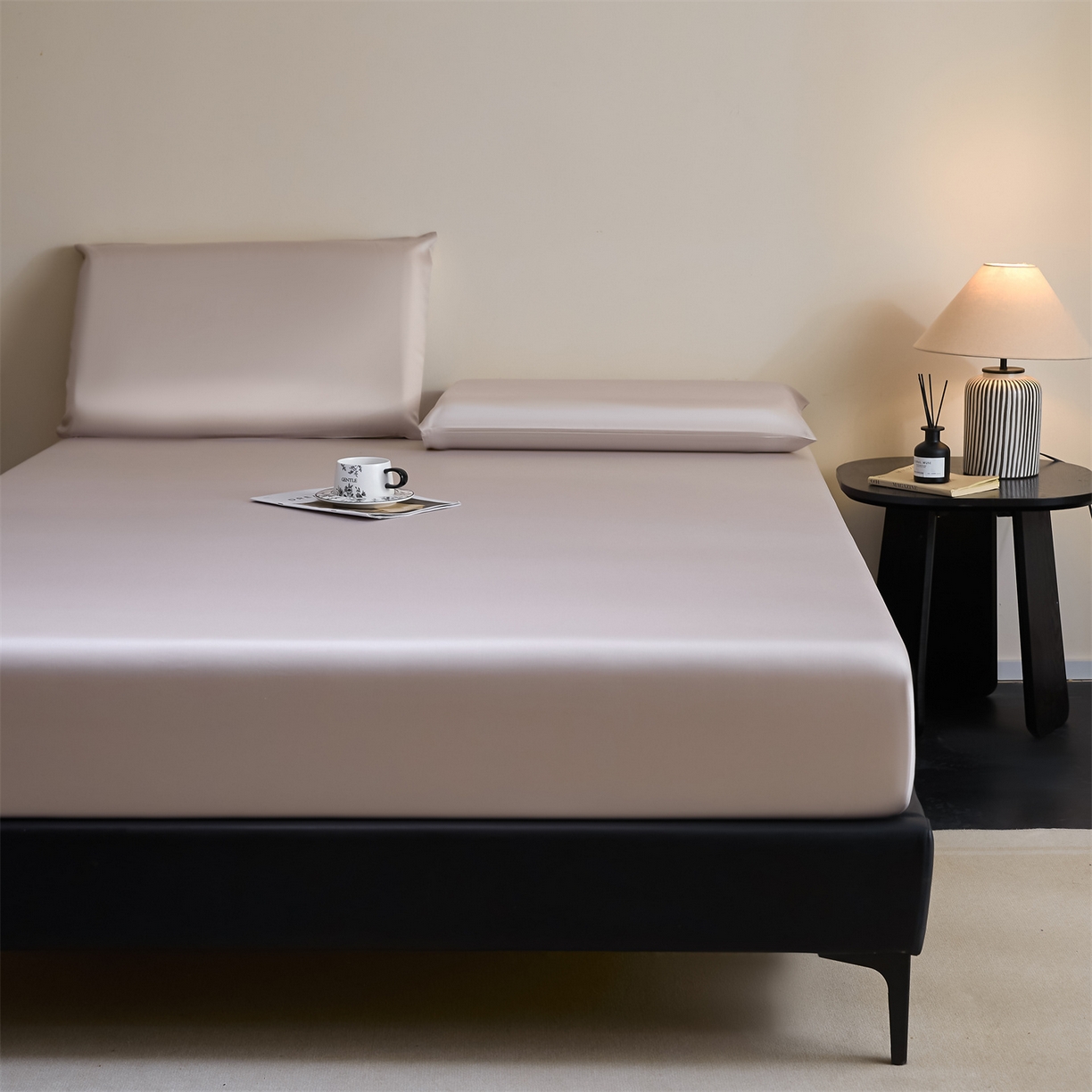 91家纺网 家纺一手货源 找家纺 DC 2026新款莱赛尔天丝纯色单品床笠 浅茶