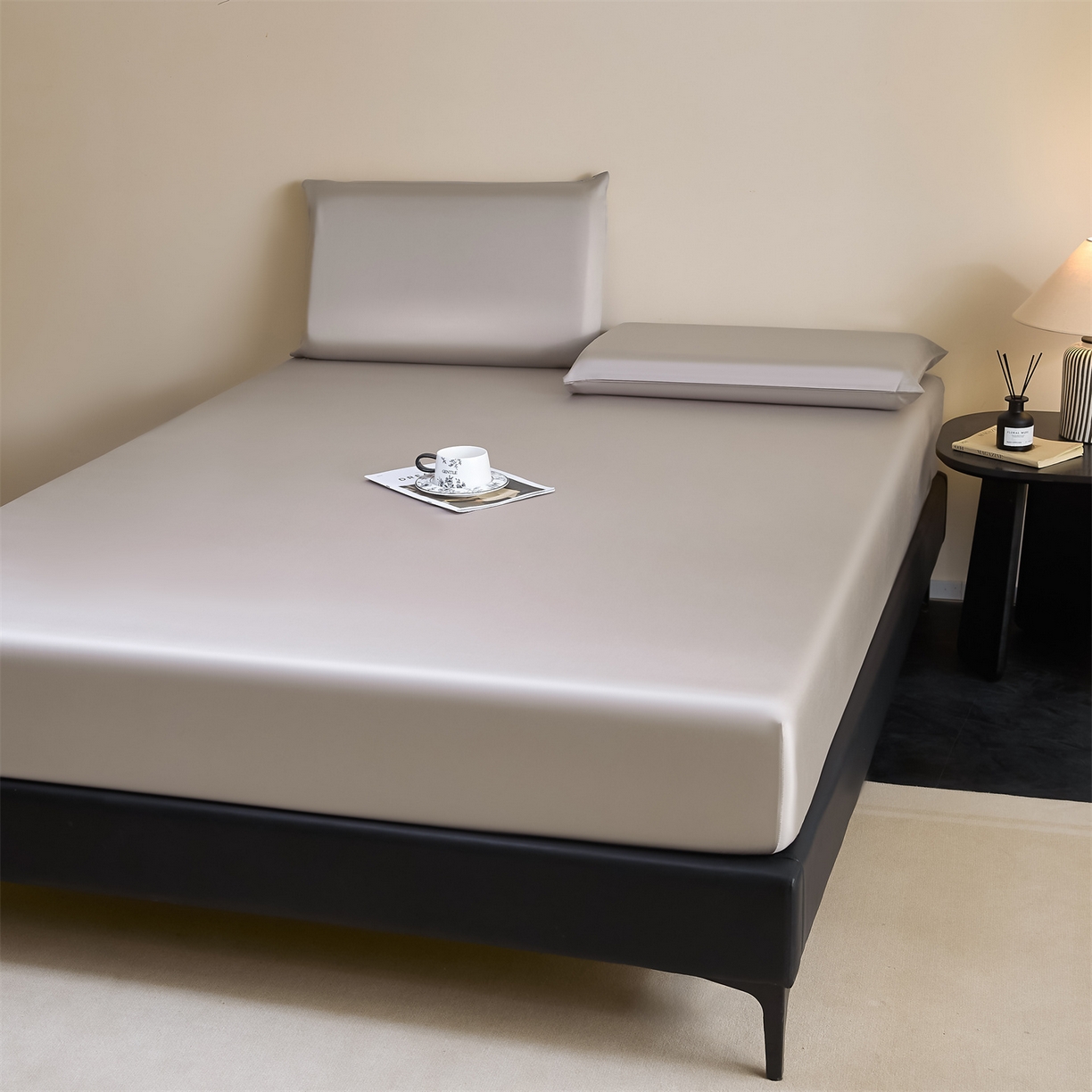 91家纺网 家纺一手货源 找家纺 DC 2026新款莱赛尔天丝纯色单品床笠 椰子灰