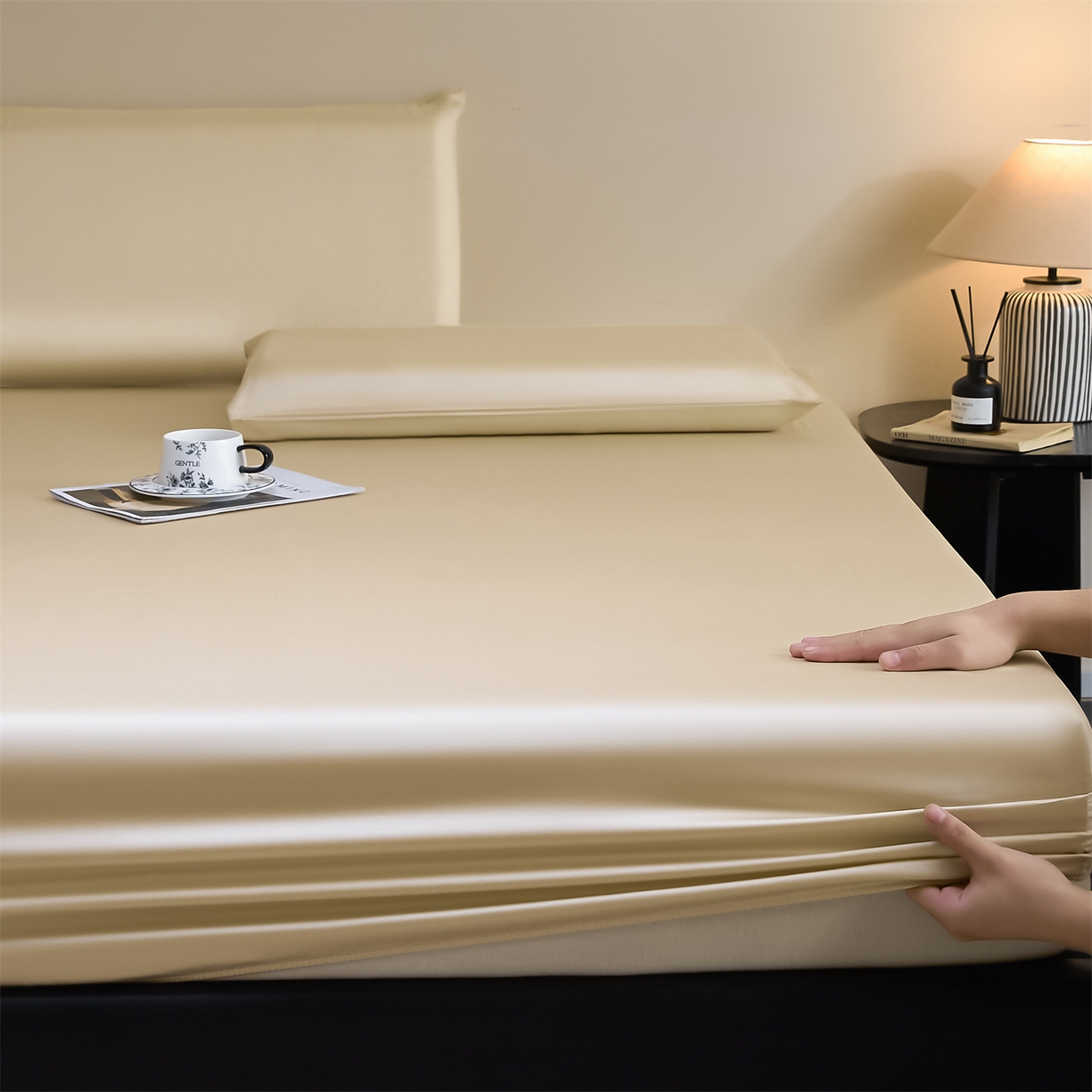 DC 2026新款莱赛尔天丝纯色单品床笠 卡其