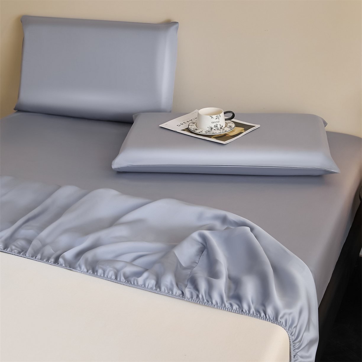 91家纺网 家纺一手货源 找家纺 DC 2026新款莱赛尔天丝纯色单品床笠 极光蓝