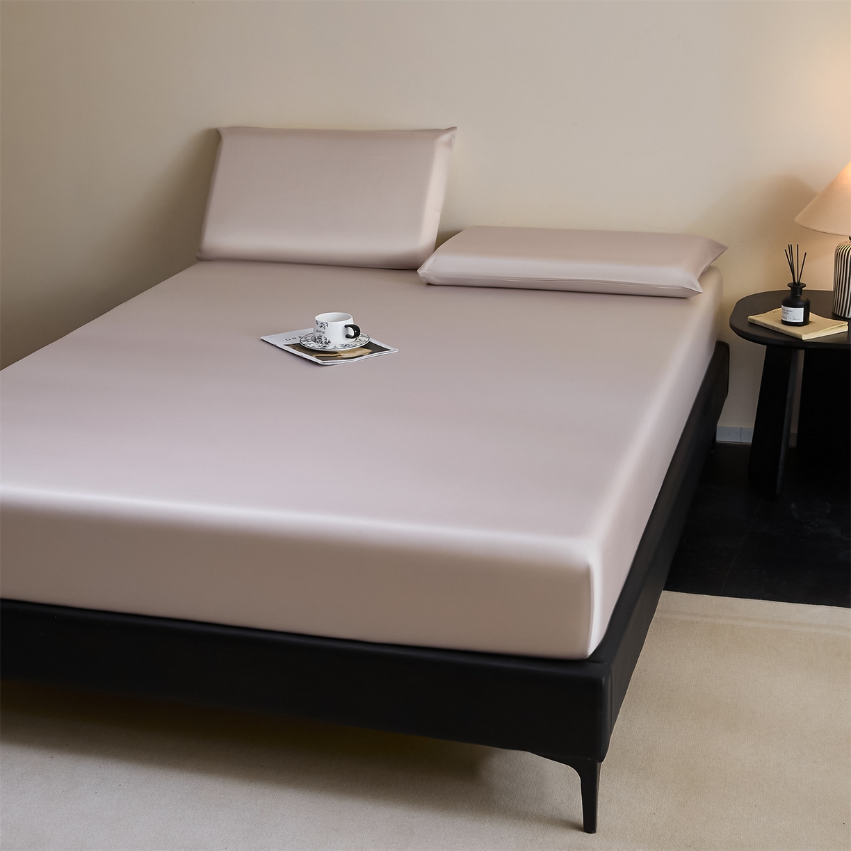 91家纺网 家纺一手货源 找家纺 DC 2026新款莱赛尔天丝纯色单品床笠 浅茶