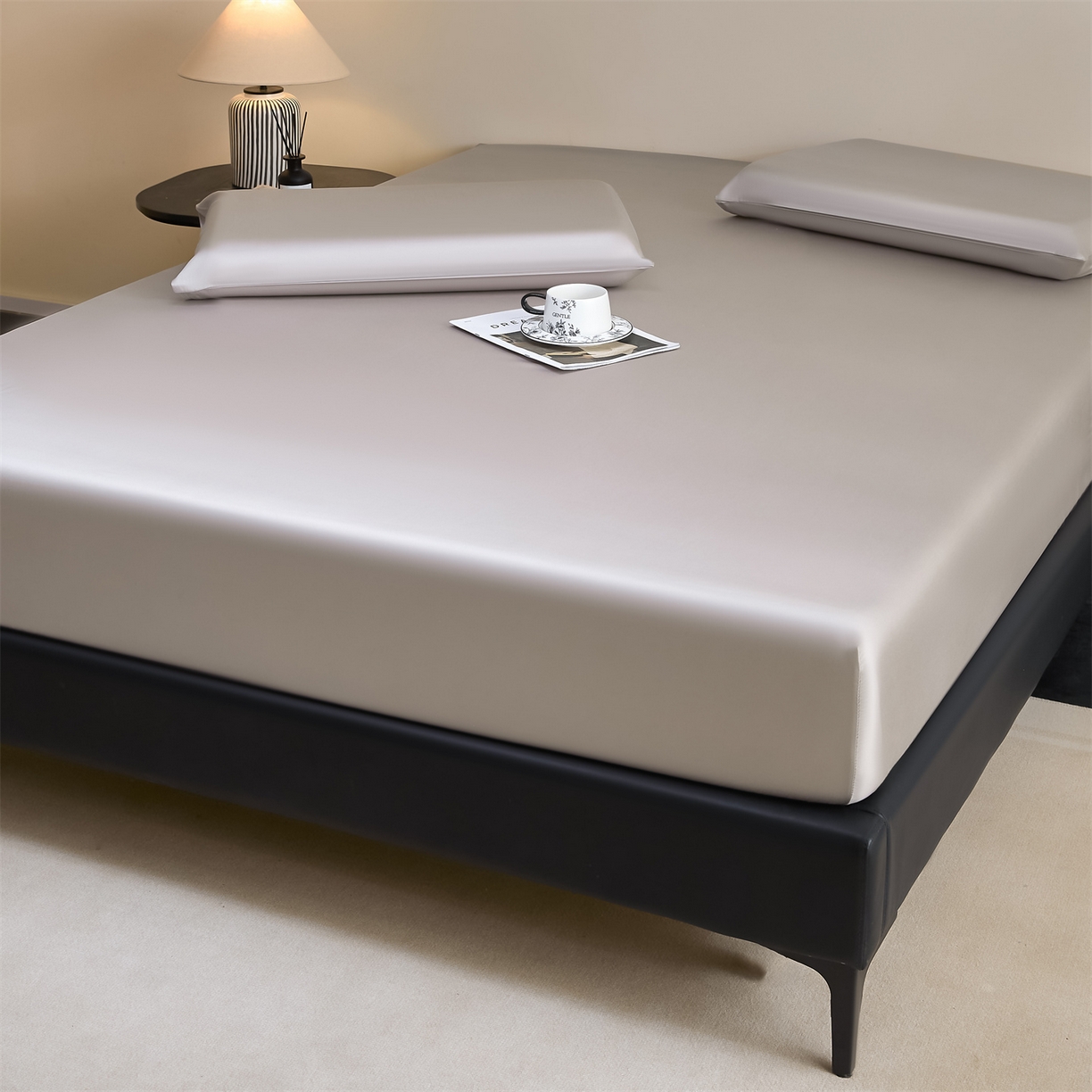 91家纺网 家纺一手货源 找家纺 DC 2026新款莱赛尔天丝纯色单品床笠 椰子灰