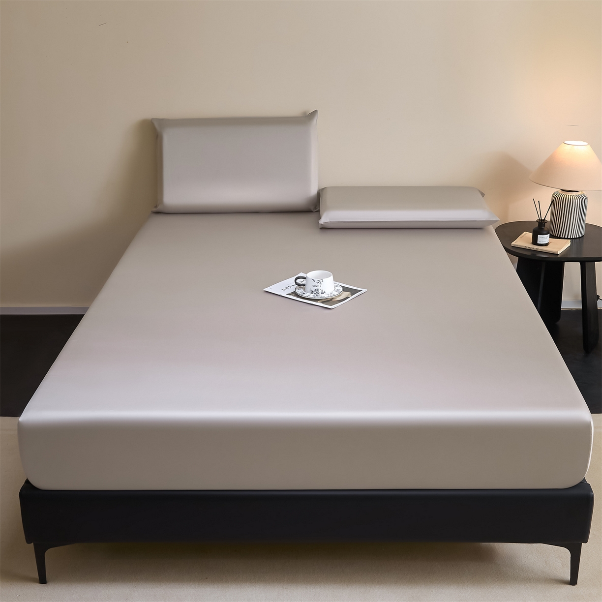 91家纺网 家纺一手货源 找家纺 DC 2026新款莱赛尔天丝纯色单品床笠 椰子灰