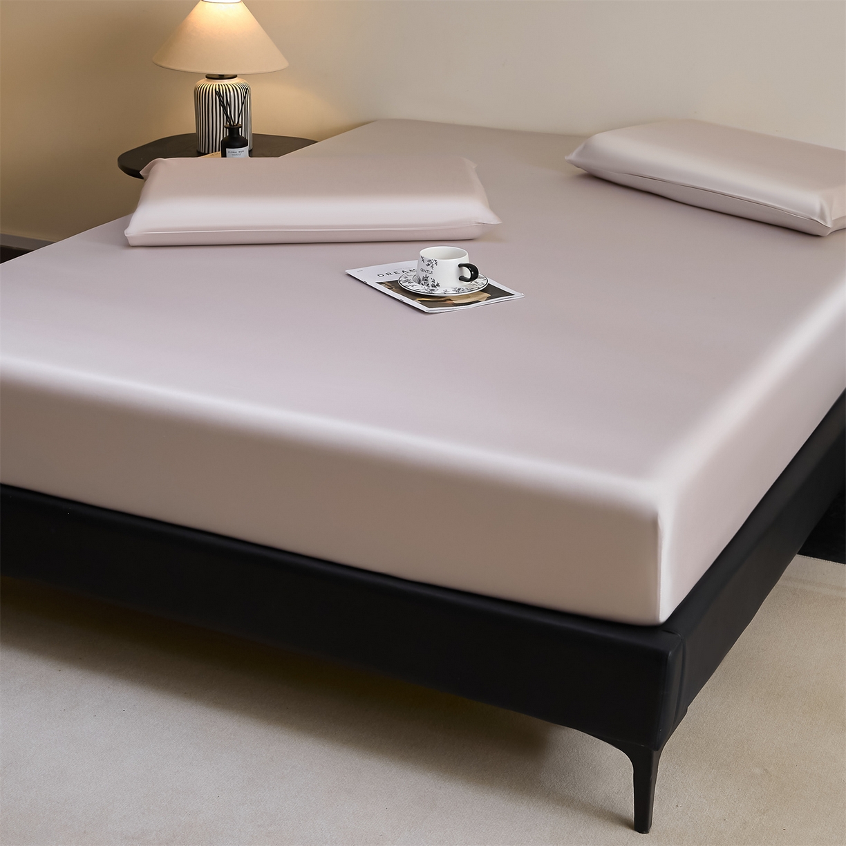 91家纺网 家纺一手货源 找家纺 DC 2026新款莱赛尔天丝纯色单品床笠 浅茶