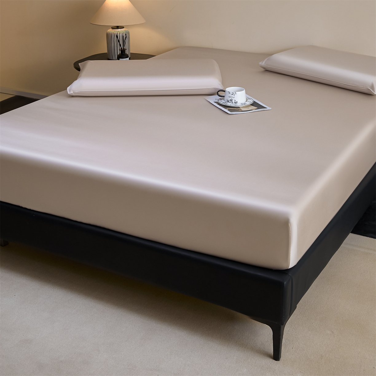 91家纺网 家纺一手货源 找家纺 DC 2026新款莱赛尔天丝纯色单品床笠 流沙灰